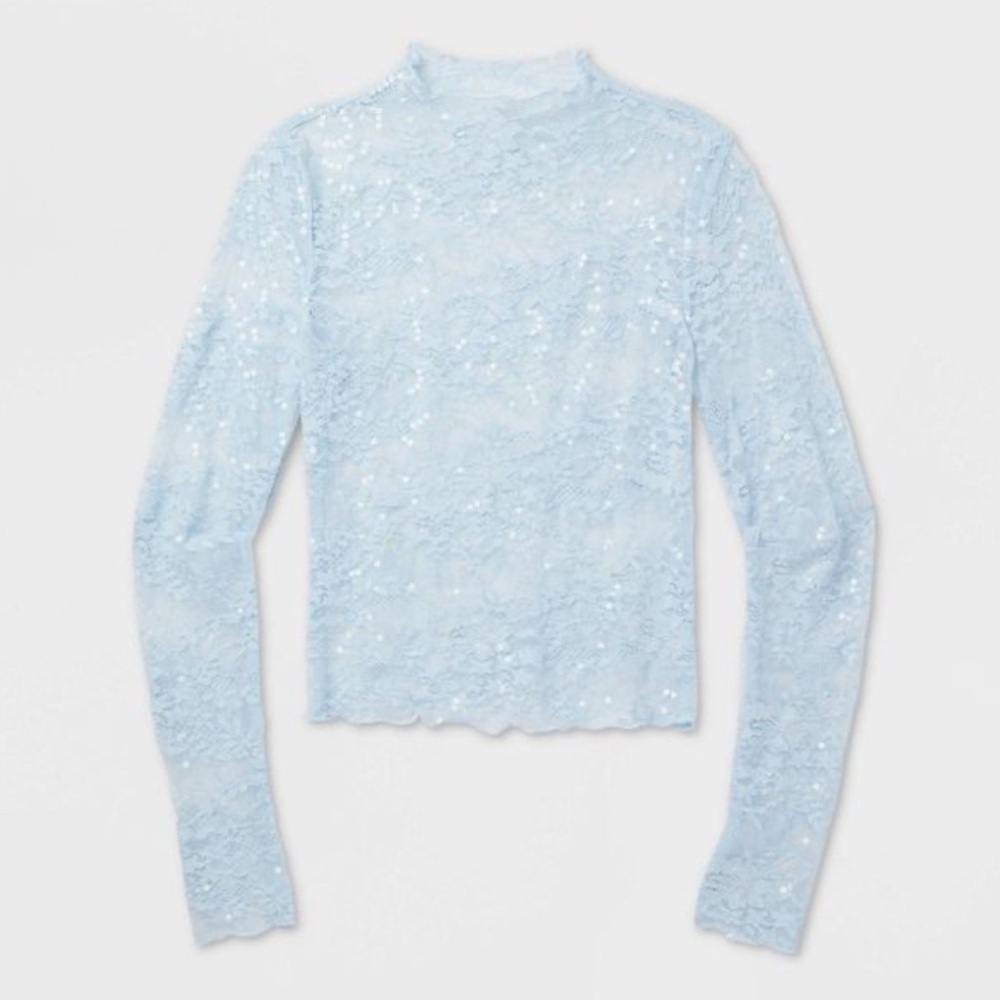 Wild Fable Stretchy Lace Sequin Long Sleeve Top - Picture 4 of 6